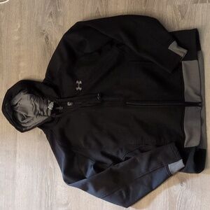 Under armour black and gray zipped hopded jacket size medium